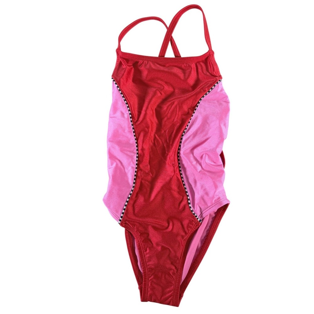 Dolfin Uglies Girls Size 26 Youth Large Swimsuit One Piece Red Pink V-2 Back NWT